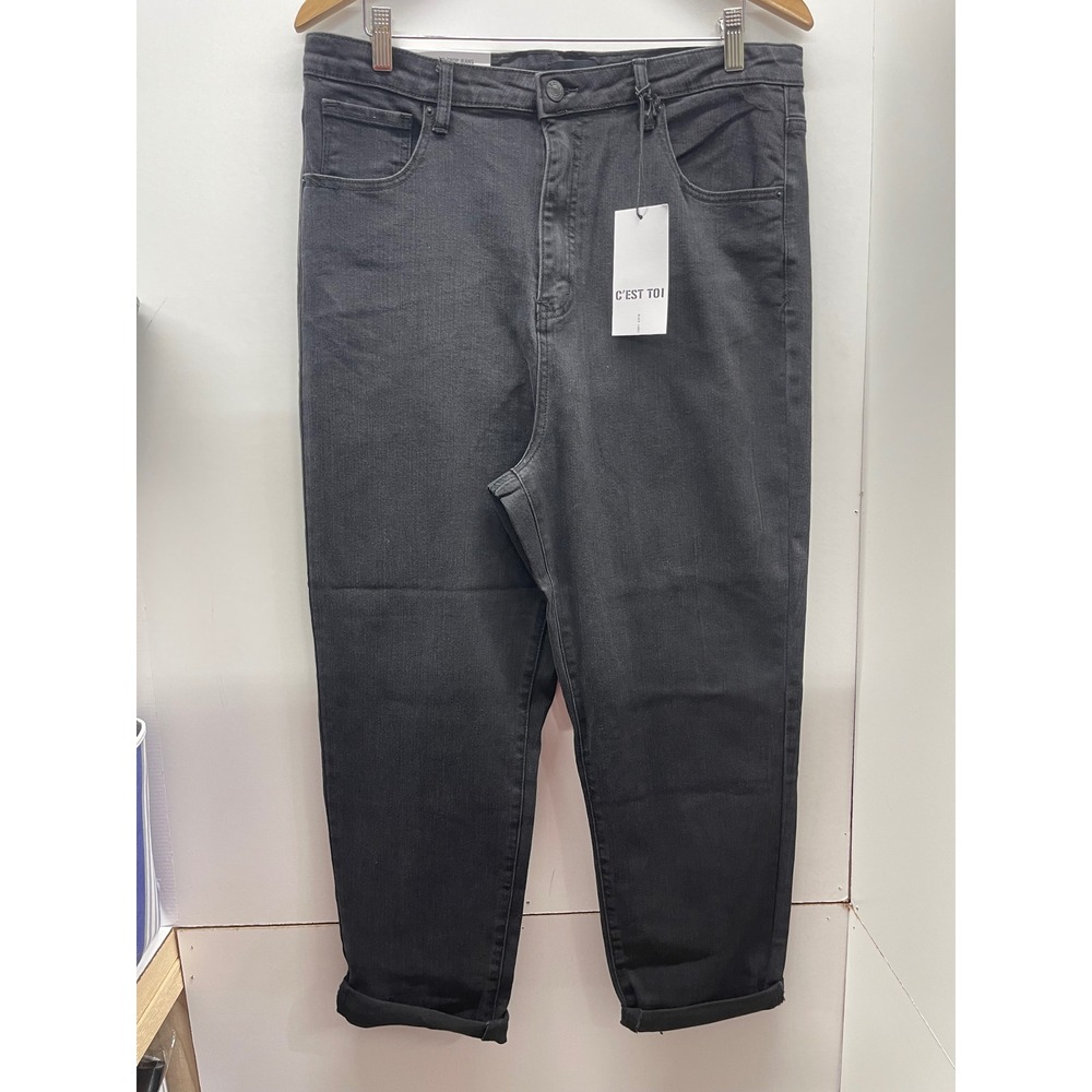 C'Est Toi Black Label Mom Fit Roll Up Crop Jeans 1XL Black High Rise Denim NWT